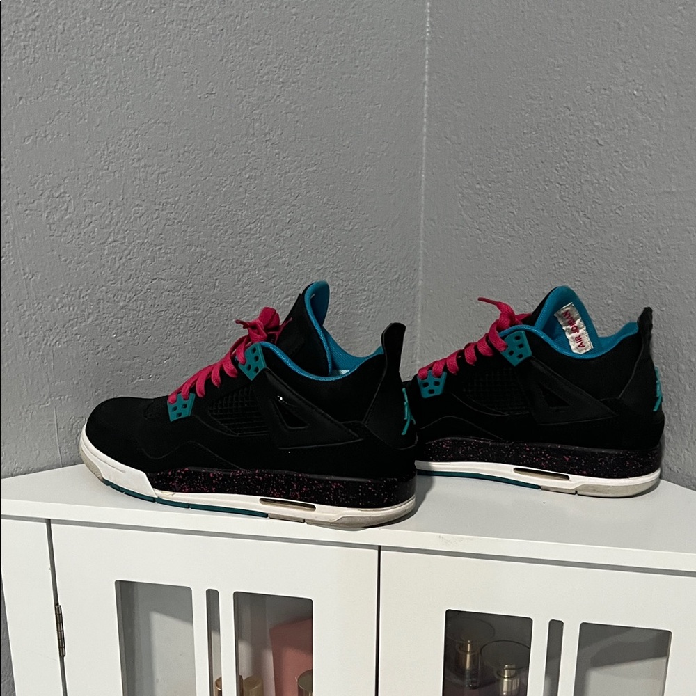 Black and Pink Sneakers with Blue Accents